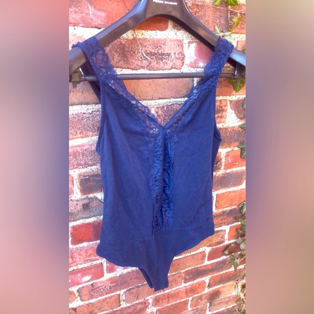 3/$15 Lacy Ambiance Bodysuit in Navy Blue